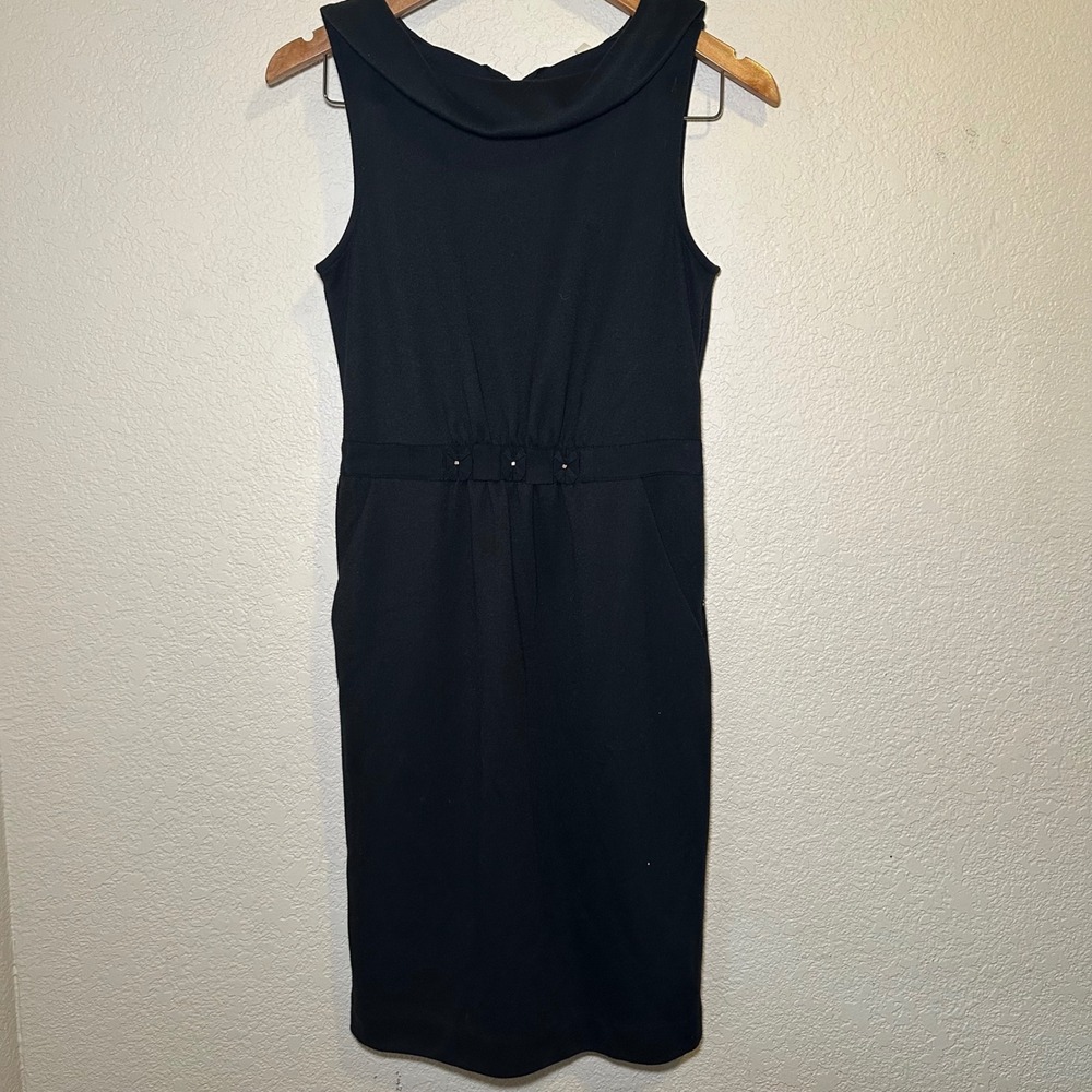 J Crew Sz 2 Midi Dress Sleeveless‎ Sheath Black Bow Old Money Blair Waldorf Prep